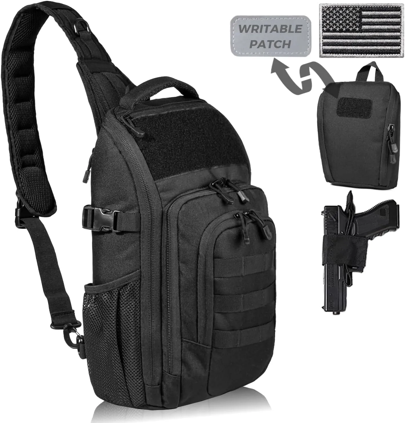 DBTAC Tactical Personal Defense EDC Bags & Packs | 10L Military Shoulder Backpack with Sling for Concealed Carry, Range, Travel, Hiking, Outdoor Sports (Black)