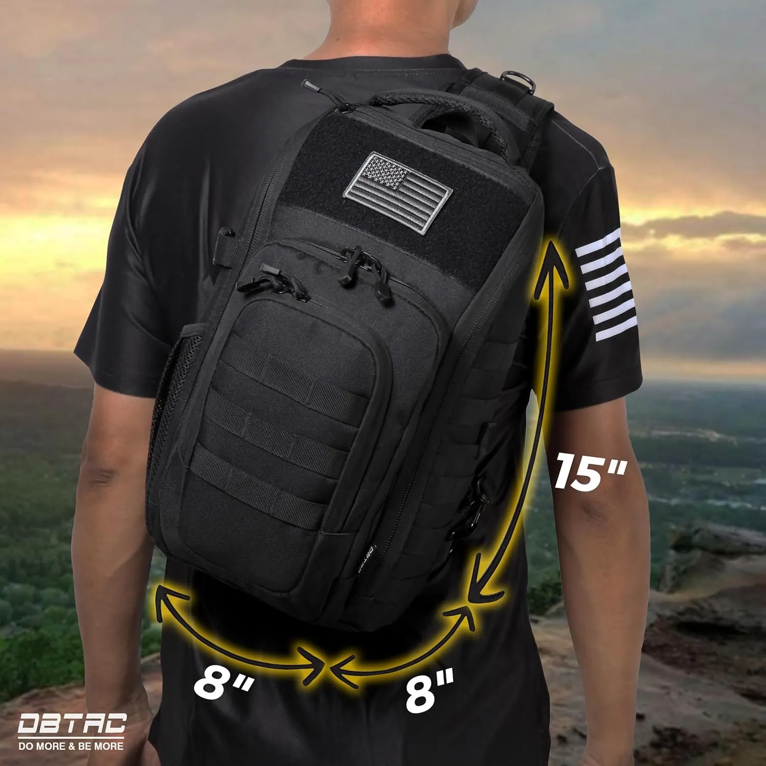 DBTAC Tactical Personal Defense EDC Bags & Packs | 10L Military Shoulder Backpack with Sling for Concealed Carry, Range, Travel, Hiking, Outdoor Sports (Black)