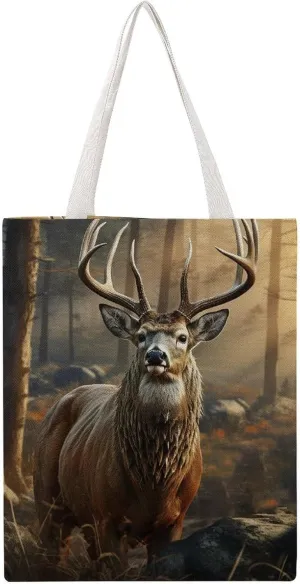 Deer Hunting Season Handbags Portable Shoulder Bag Canvas Tote Bag Unisex for Work Hiking Gym Gift