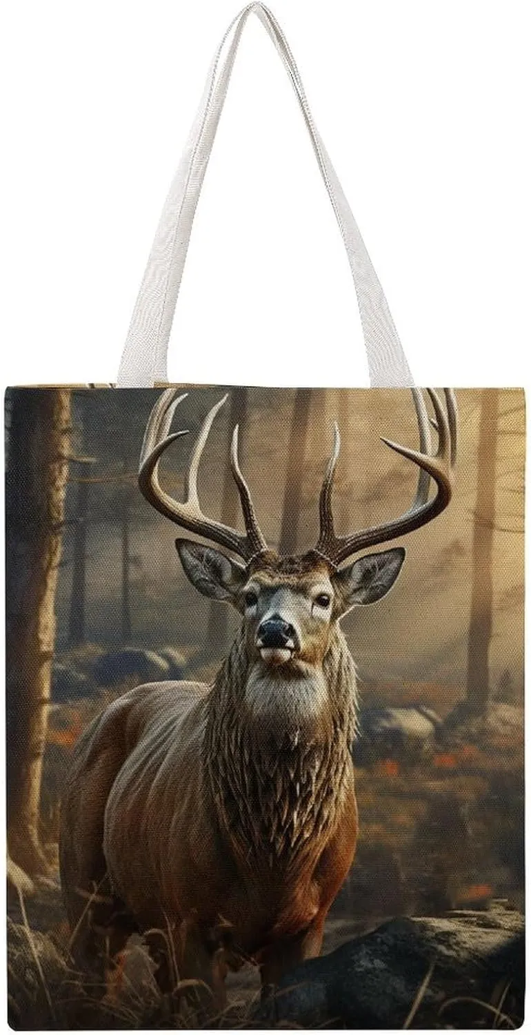 Deer Hunting Season Handbags Portable Shoulder Bag Canvas Tote Bag Unisex for Work Hiking Gym Gift
