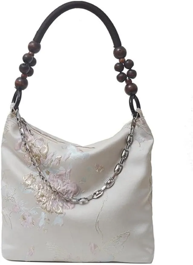 Delicate Nylon Embroidered Handbag Traditional Chinese Underarm Purse Craftsmanship Soft Fabric Shoulder Bag