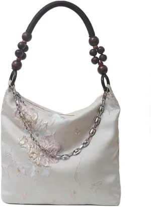 Delicate Nylon Embroidered Handbag Traditional Chinese Underarm Purse Craftsmanship Soft Fabric Shoulder Bag