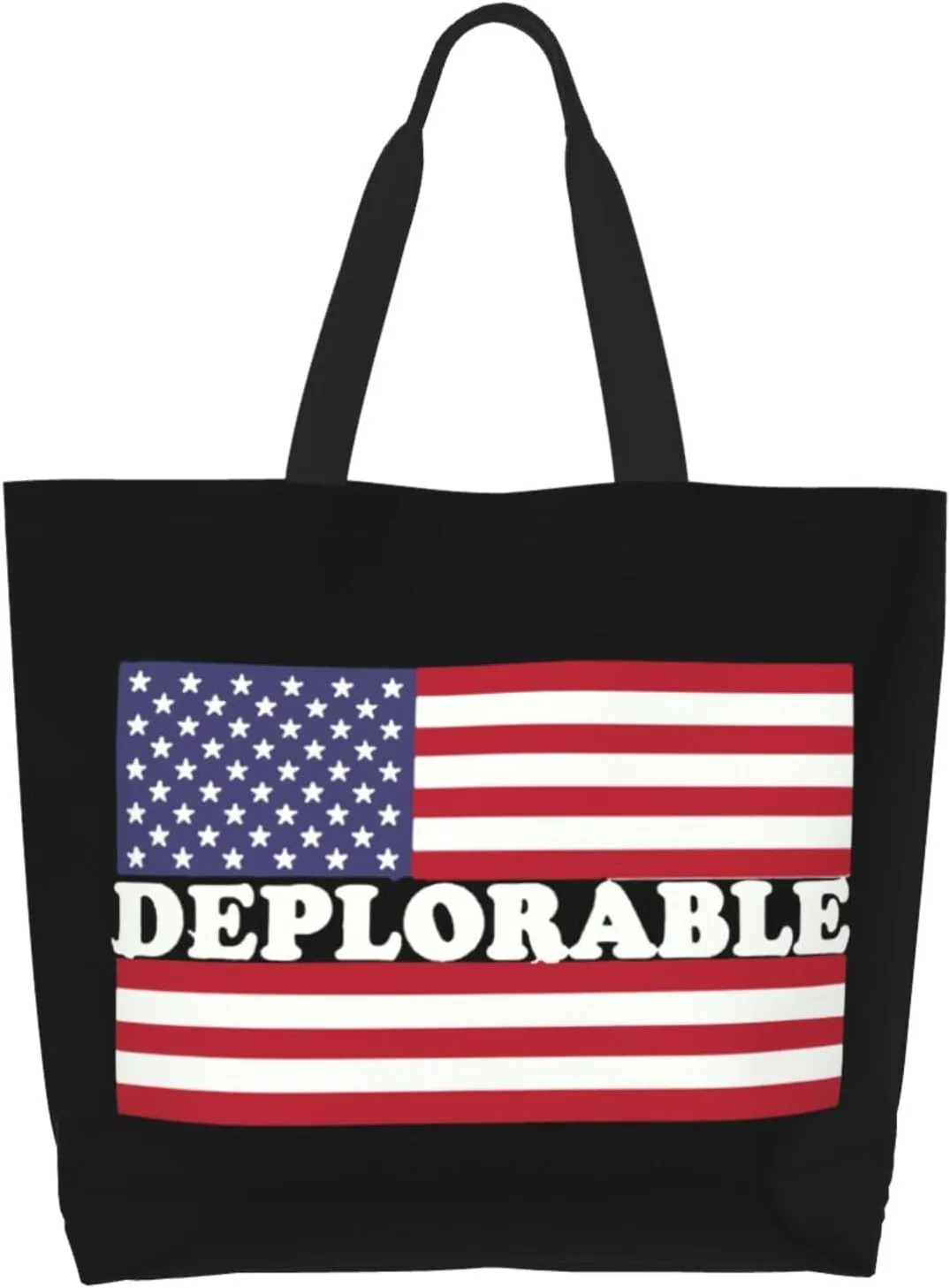 Deplorable American Flag Canvas Tote Bags for Women, Ladies Shoulder Handbags Large Purse Lightweight Foldable Reusable Shopping Bag with Pockets for Work, Travel, 15.7x19.7in
