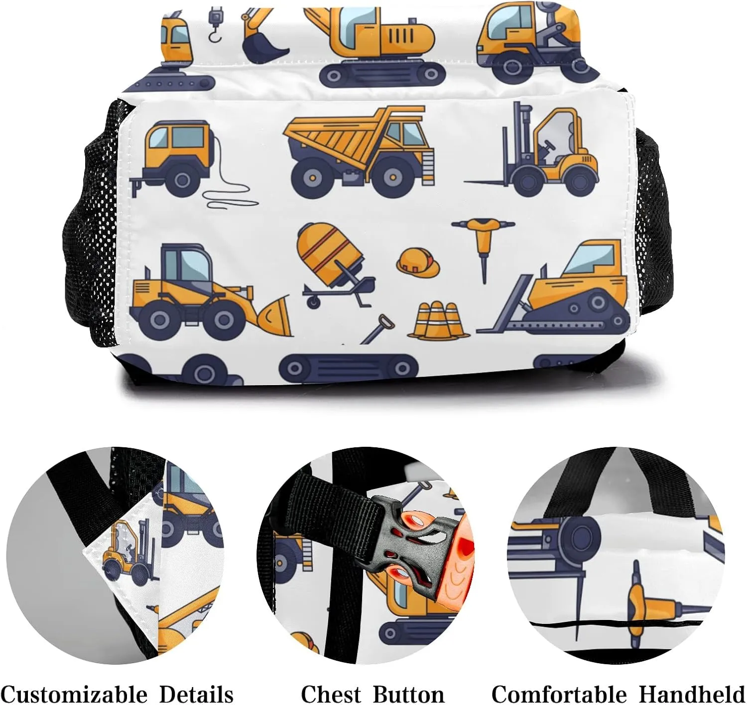 Deven Cute Construction Truck Personalized Kids Backpack for Boy/Girl Teen Primary School Daypack Travel Bag Bookbag