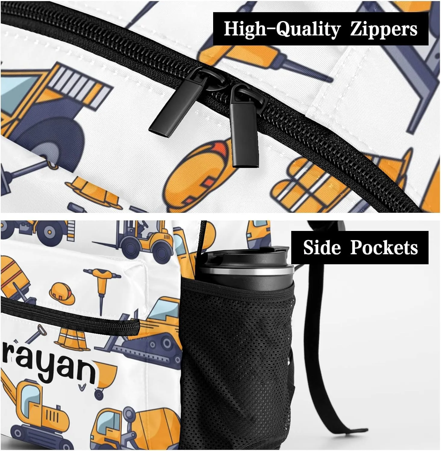 Deven Cute Construction Truck Personalized Kids Backpack for Boy/Girl Teen Primary School Daypack Travel Bag Bookbag
