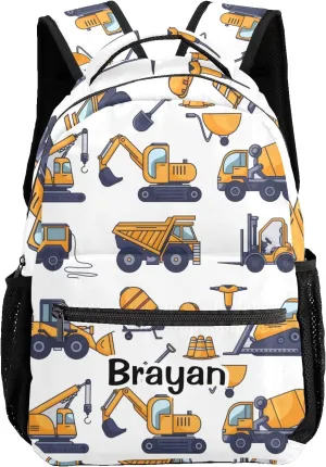 Deven Cute Construction Truck Personalized Kids Backpack for Boy/Girl Teen Primary School Daypack Travel Bag Bookbag