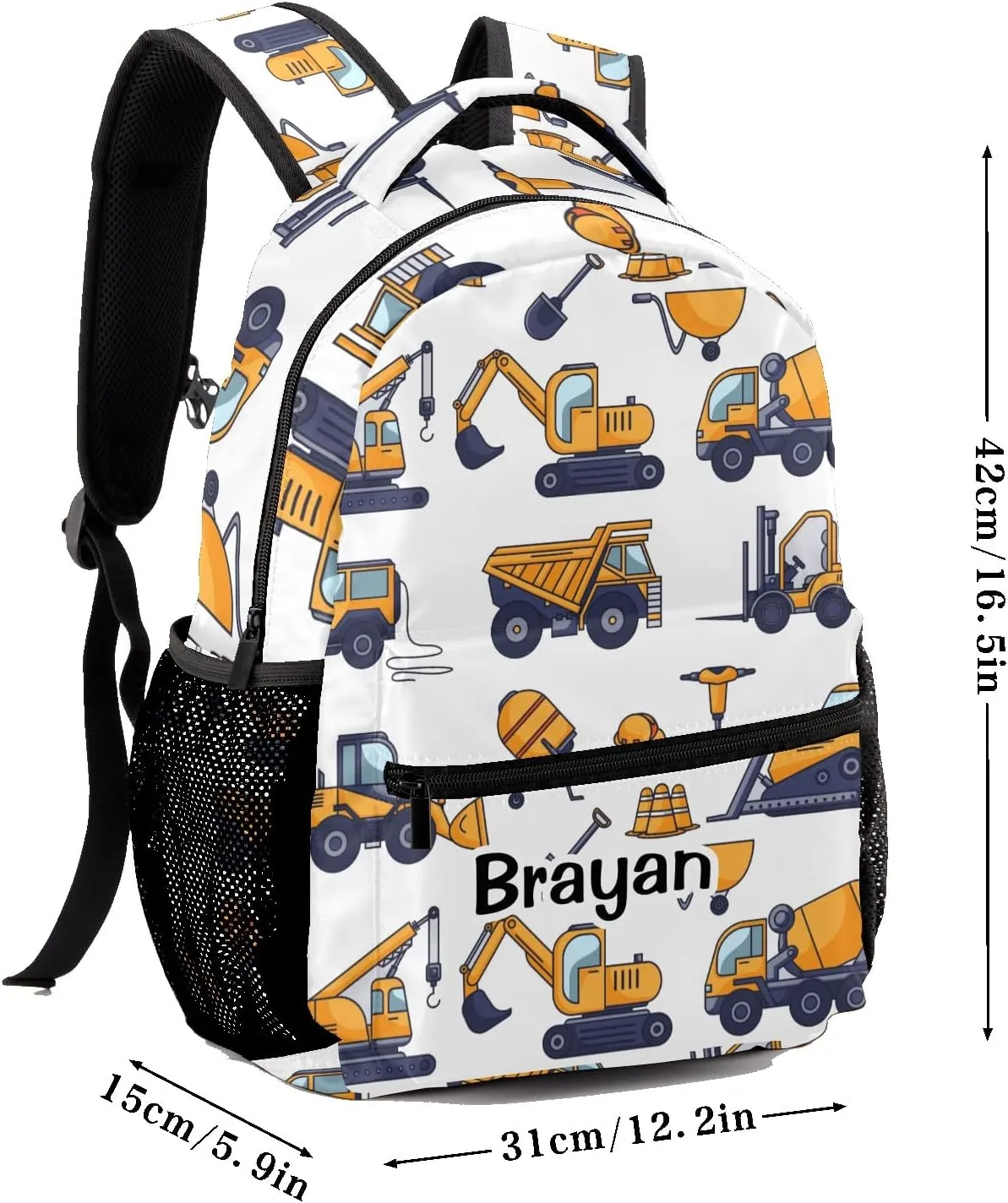 Deven Cute Construction Truck Personalized Kids Backpack for Boy/Girl Teen Primary School Daypack Travel Bag Bookbag