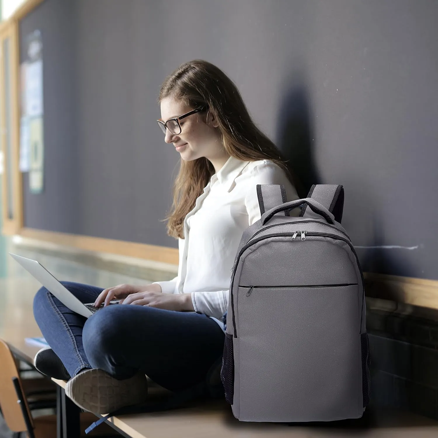 DISCOUNT PROMOS Tempe Backpacks with Laptop Pocket Set of 6, Bulk Pack - Bring Everywhere You Go, Perfect for Travellers, Employees and for Everyday Use - Grey