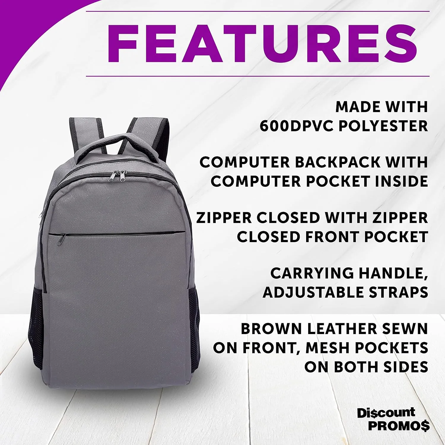 DISCOUNT PROMOS Tempe Backpacks with Laptop Pocket Set of 6, Bulk Pack - Bring Everywhere You Go, Perfect for Travellers, Employees and for Everyday Use - Grey