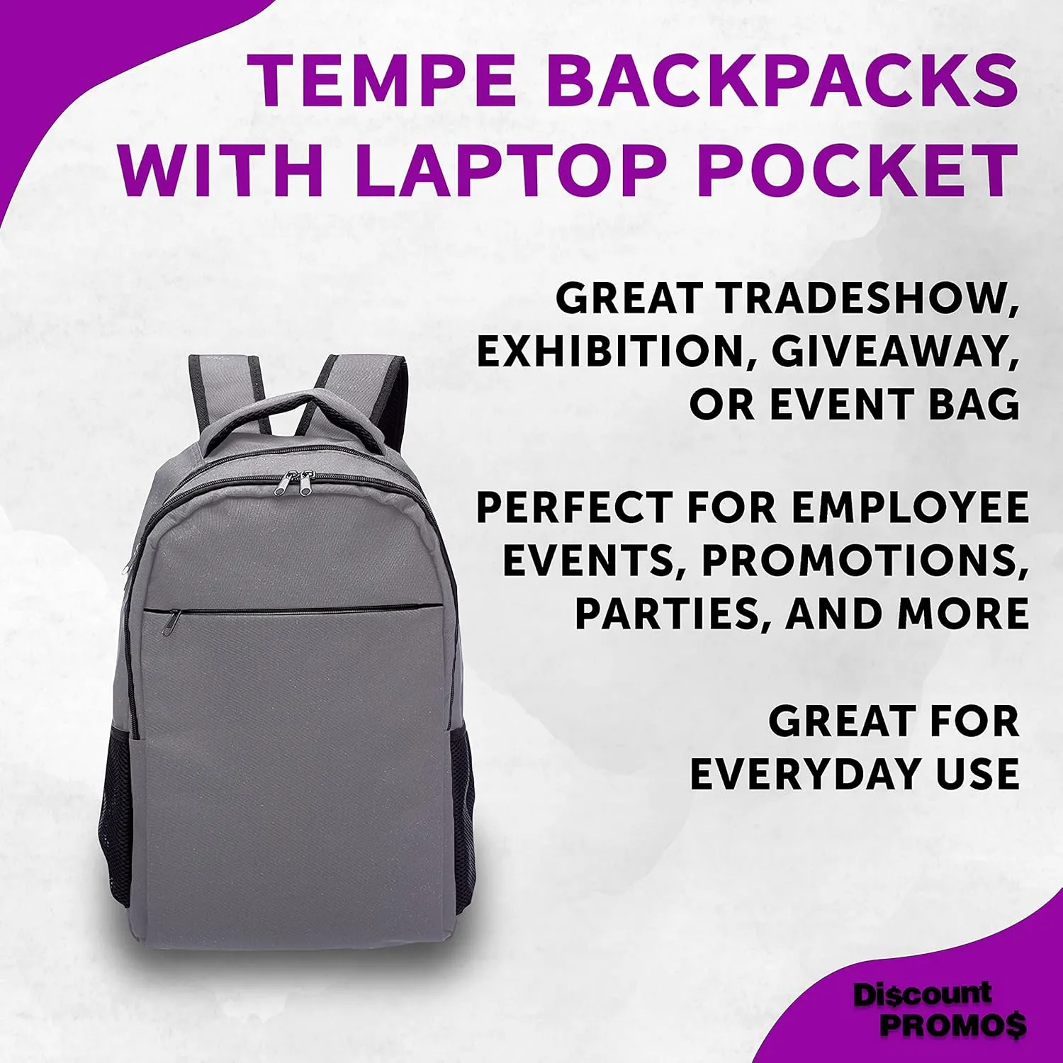 DISCOUNT PROMOS Tempe Backpacks with Laptop Pocket Set of 6, Bulk Pack - Bring Everywhere You Go, Perfect for Travellers, Employees and for Everyday Use - Grey
