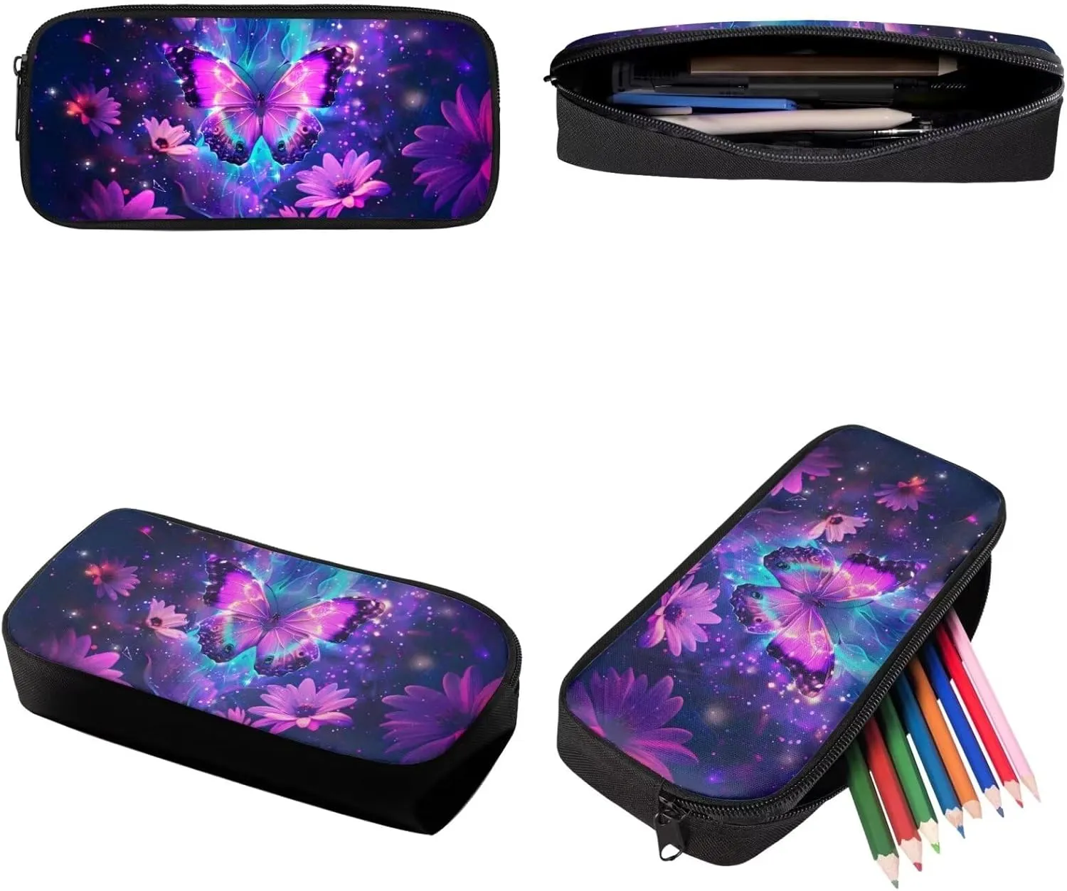 DISNIMO Purple Butterfly Backpack for School Girls Flower Cute Girls Backpacks Ages 8-10 Elementary Backpack with Lunch Box Pencil Case 3 Pcs Kids Backpack School Bag Set Junior Children Schoolbag