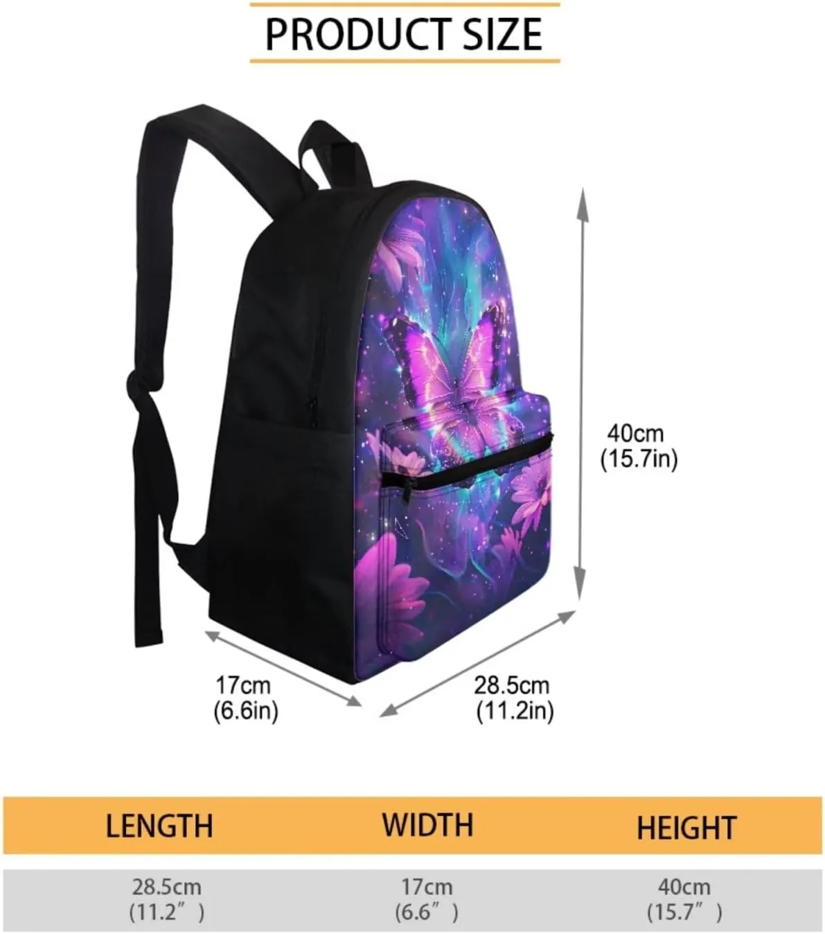 DISNIMO Purple Butterfly Backpack for School Girls Flower Cute Girls Backpacks Ages 8-10 Elementary Backpack with Lunch Box Pencil Case 3 Pcs Kids Backpack School Bag Set Junior Children Schoolbag