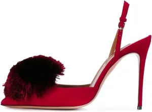 Divanne Pumps for Women,Puff Pompom High Heels Pointed Toe Slingback Pumps Stiletto Heel Sandals Evening Party Wedding Shoes