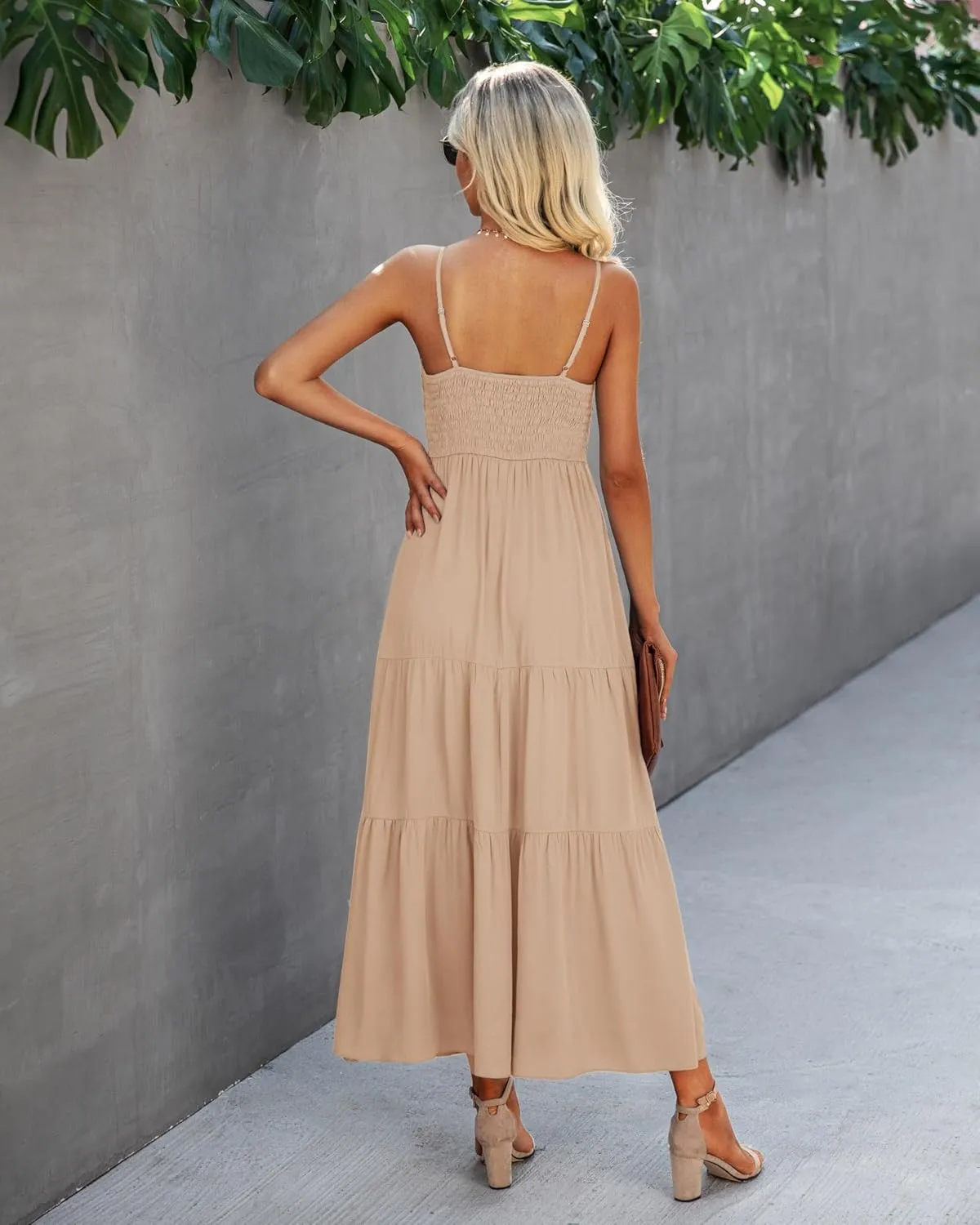Dokuritu Women's Beach Crochet Lace Maxi Dress Solid Color Summer Vacation Spaghetti Strap Long Dress 2024