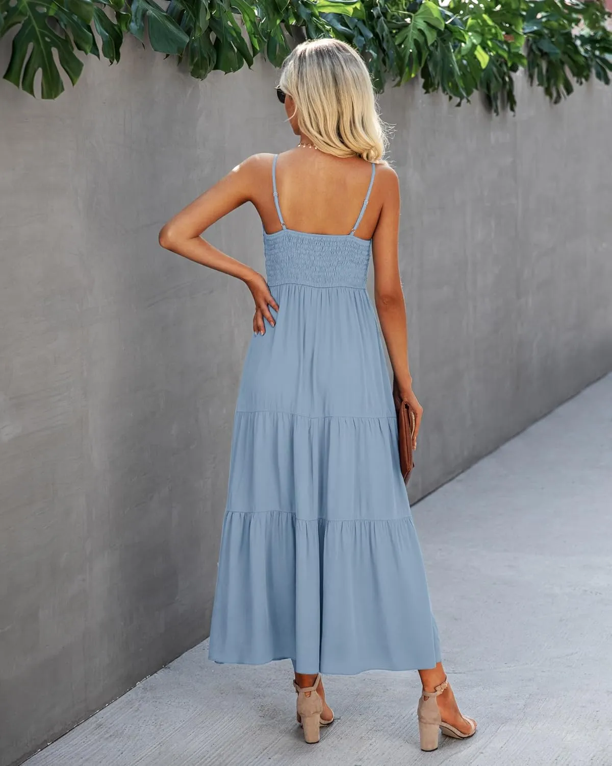 Dokuritu Women's Beach Crochet Lace Maxi Dress Solid Color Summer Vacation Spaghetti Strap Long Dress 2024