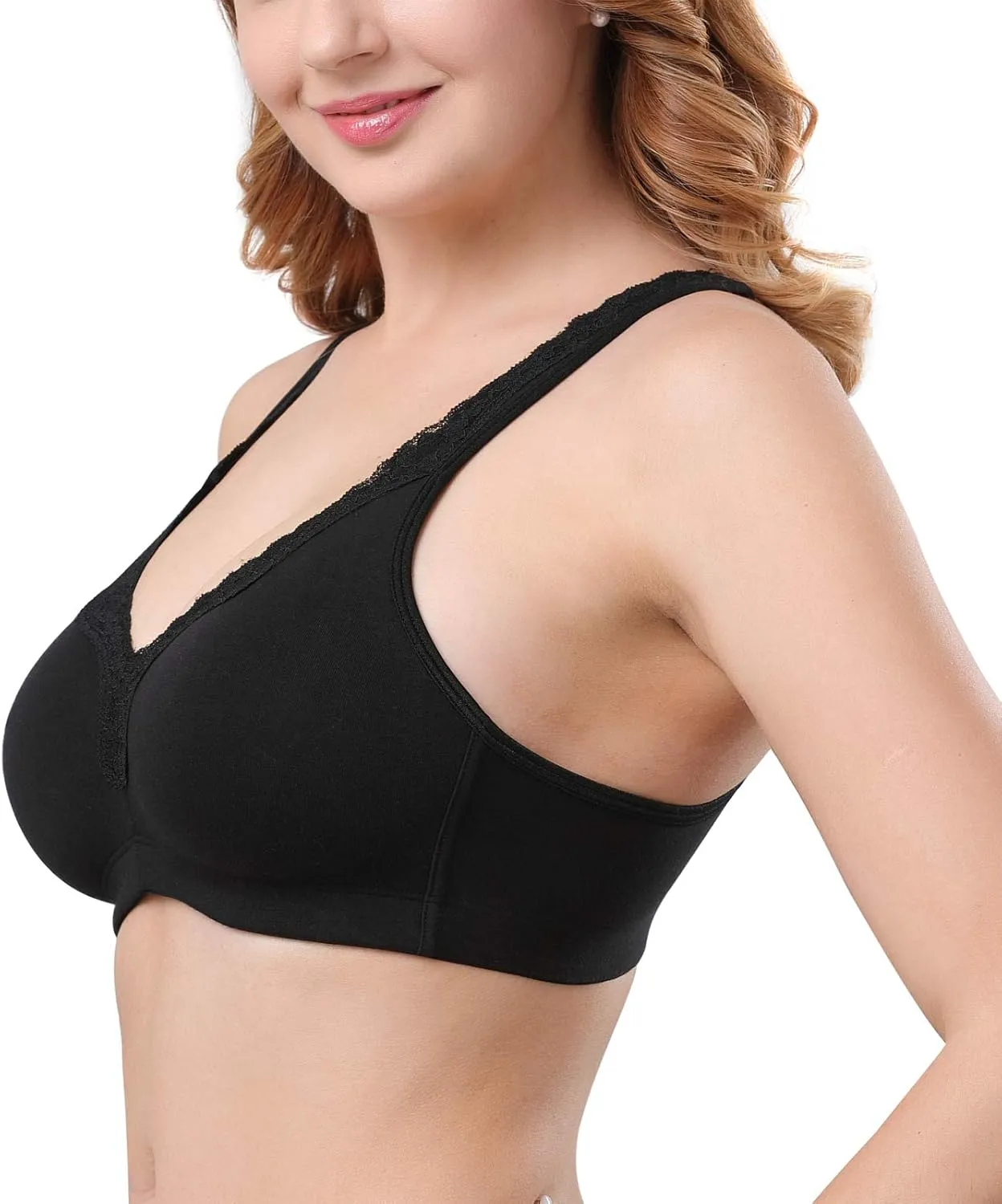 DotVol Women's Comfort Embroidered Lace Non Foam Wirefree Lift Cotton Everyday Bra