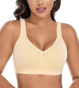 DotVol Women's Comfort Embroidered Lace Non Foam Wirefree Lift Cotton Everyday Bra