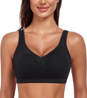 DotVol Women's Comfort Embroidered Lace Non Foam Wirefree Lift Cotton Everyday Bra