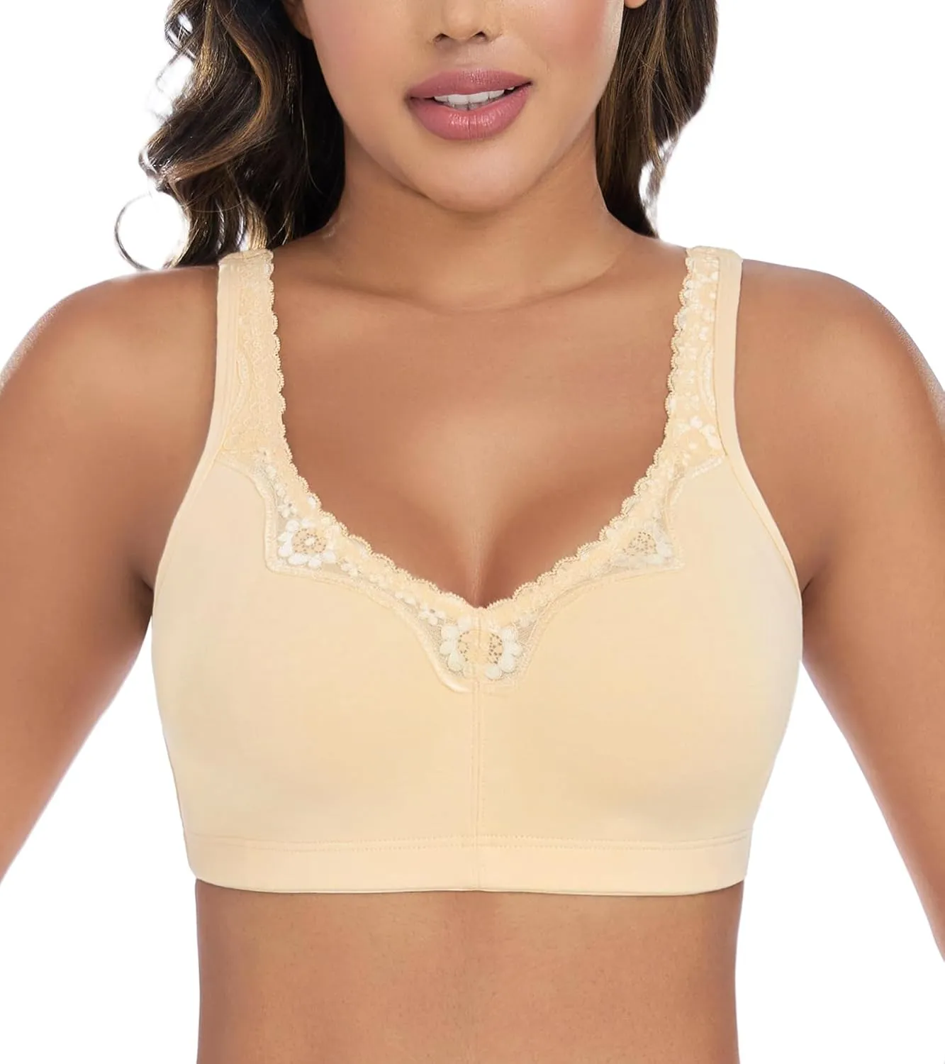 DotVol Women's Comfort Embroidered Lace Non Foam Wirefree Lift Cotton Everyday Bra