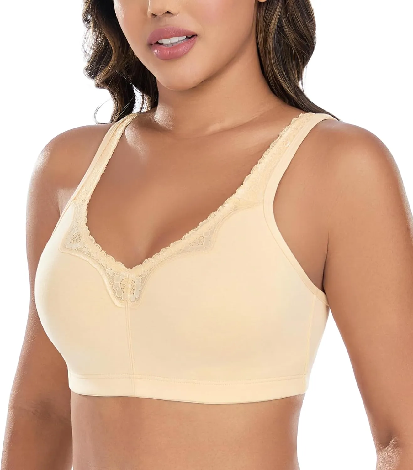 DotVol Women's Comfort Embroidered Lace Non Foam Wirefree Lift Cotton Everyday Bra
