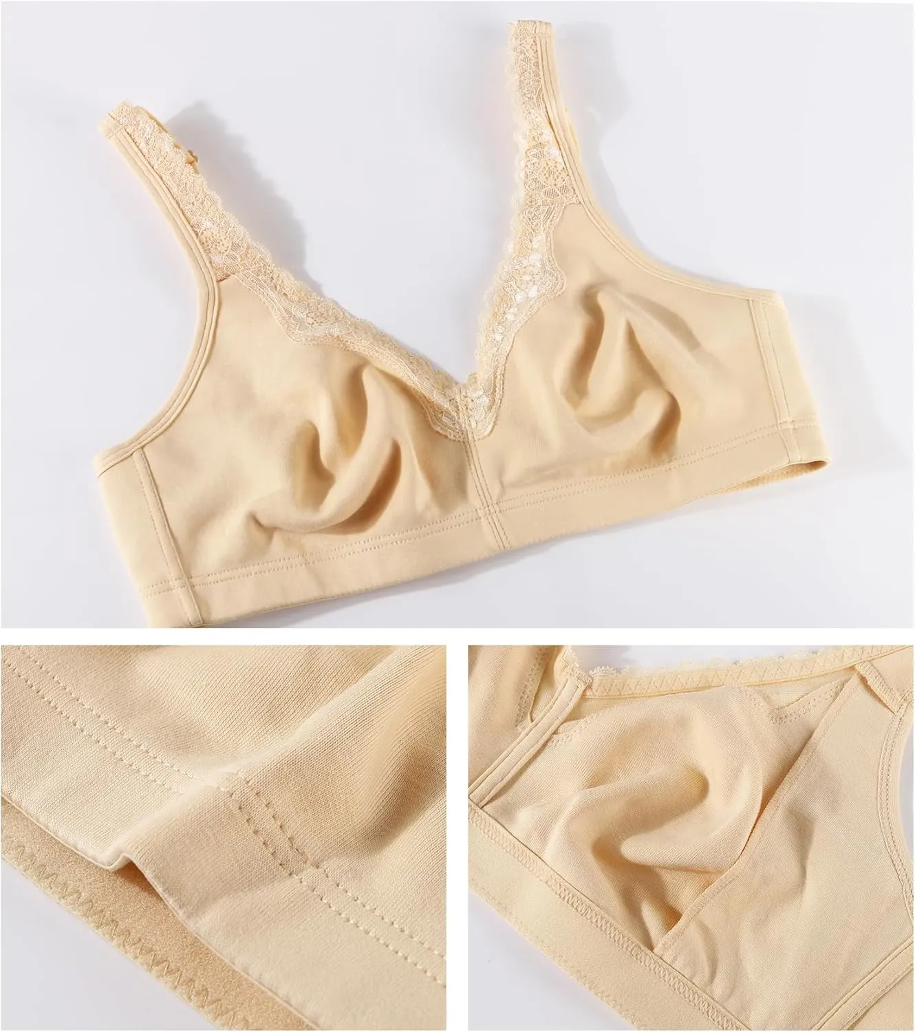DotVol Women's Comfort Embroidered Lace Non Foam Wirefree Lift Cotton Everyday Bra
