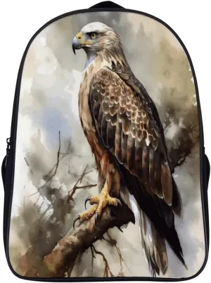 Double Shoulder Bag, Watercolor of Hawk Sitting in The Tree Print Travel Backpack Regular Backpack Tech Backpacks for Work,travel,business Trips,etc., 40x28x16cm