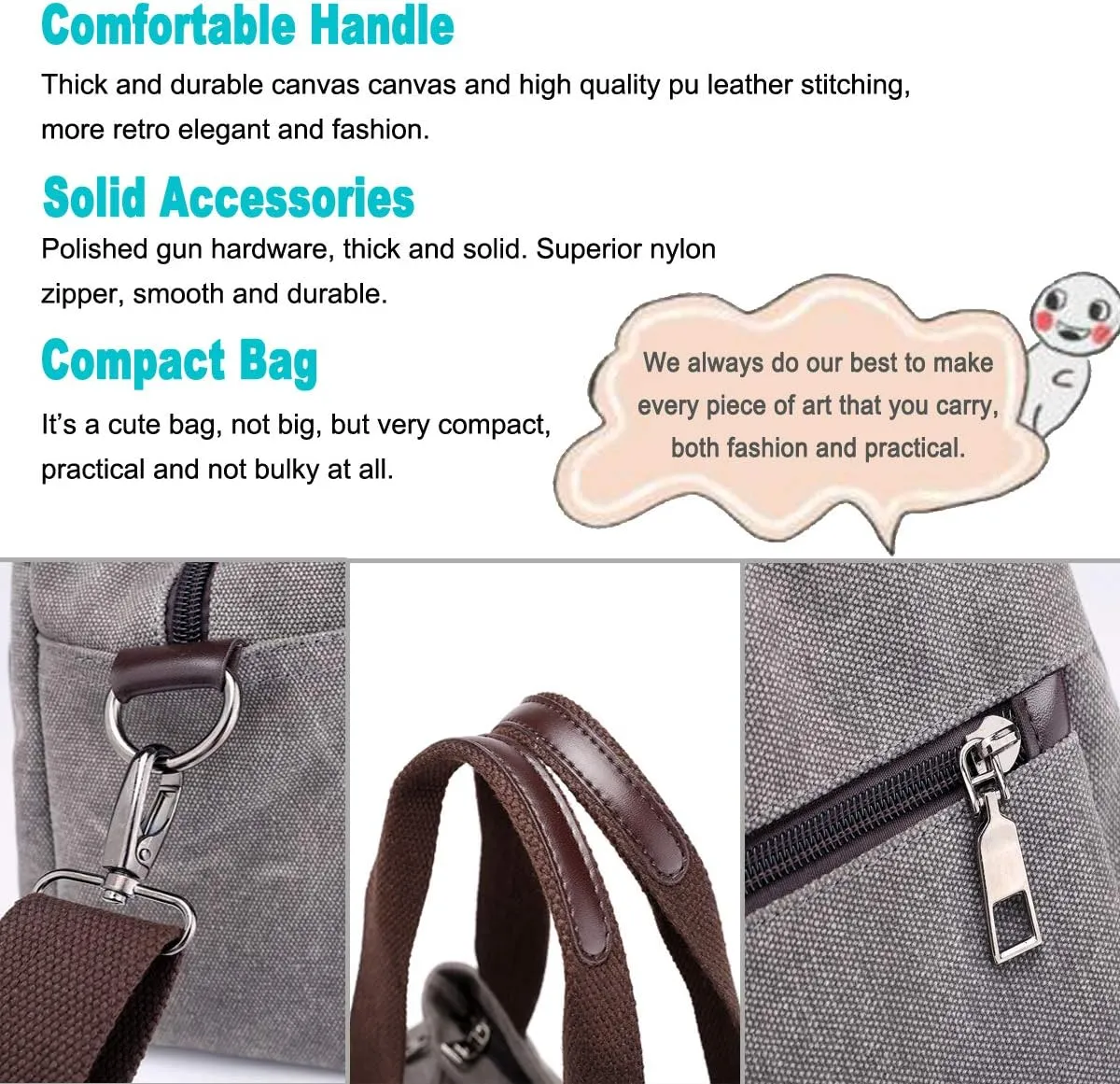 DOURR Hobo Handbags Canvas Crossbody Bags for Women, Multi Compartment Tote Purse Medium Satchel