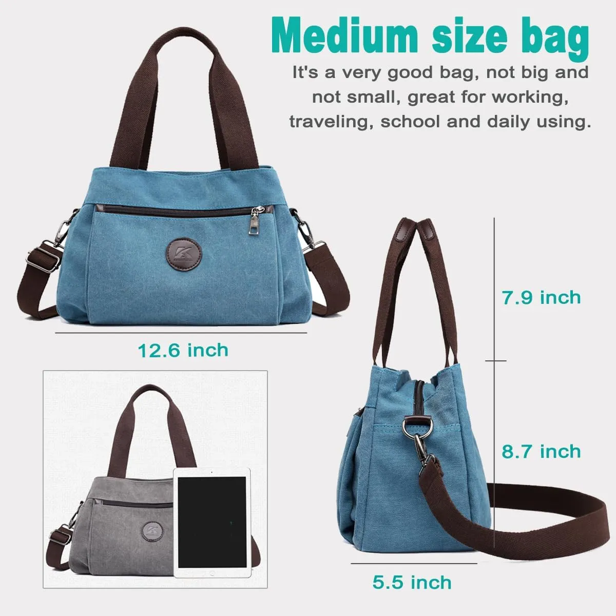 DOURR Hobo Handbags Canvas Crossbody Bags for Women, Multi Compartment Tote Purse Medium Satchel