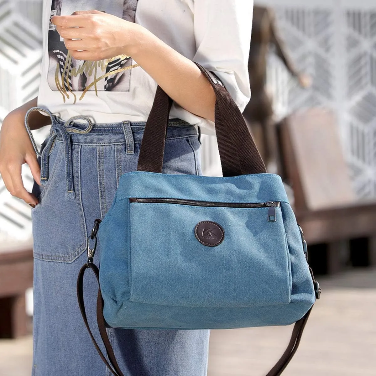DOURR Hobo Handbags Canvas Crossbody Bags for Women, Multi Compartment Tote Purse Medium Satchel