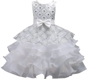 DreamHigh Wedding Flower Girl's Ruffles Lace Cute Bow Waist Evening Dress up
