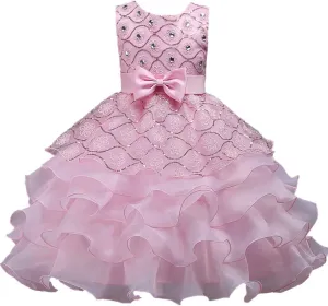 DreamHigh Wedding Flower Girl's Ruffles Lace Cute Bow Waist Evening Dress up