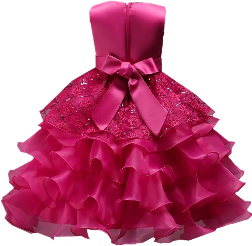 DreamHigh Wedding Flower Girl's Ruffles Lace Cute Bow Waist Evening Dress up