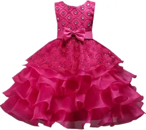 DreamHigh Wedding Flower Girl's Ruffles Lace Cute Bow Waist Evening Dress up