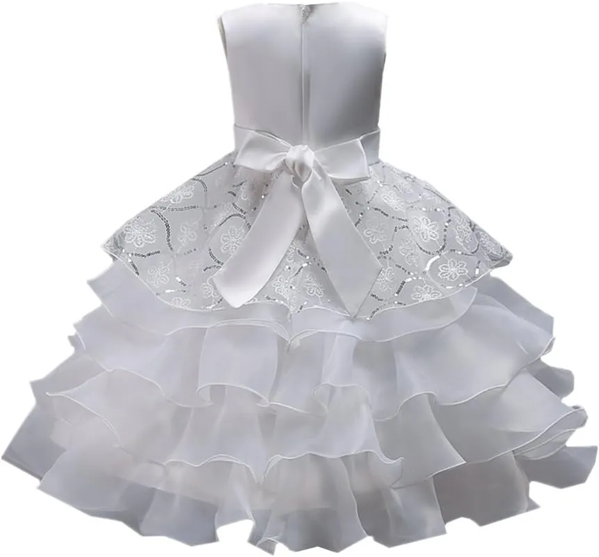 DreamHigh Wedding Flower Girl's Ruffles Lace Cute Bow Waist Evening Dress up