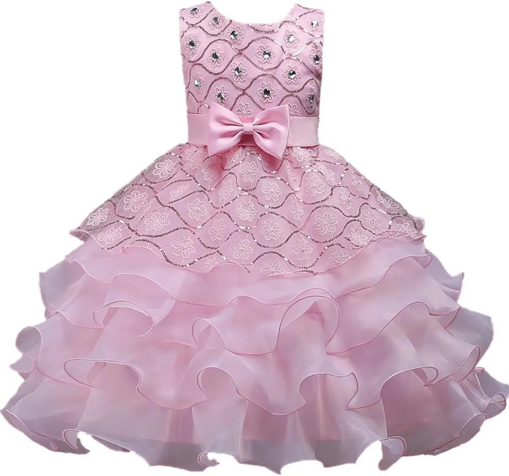 DreamHigh Wedding Flower Girl's Ruffles Lace Cute Bow Waist Evening Dress up