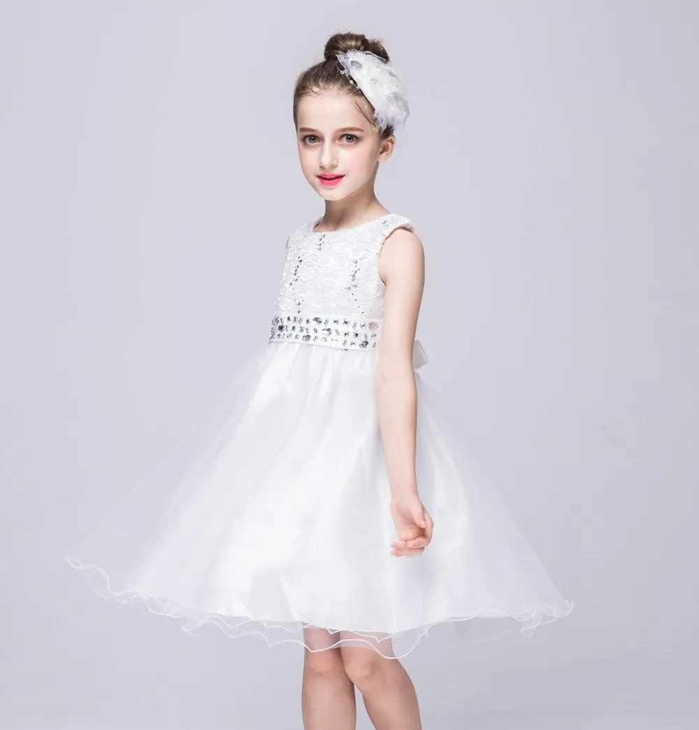 DreamHigh Wedding Flower Girl's Sequined Shining Crystal Waist Evening Dress up 2-12 Years