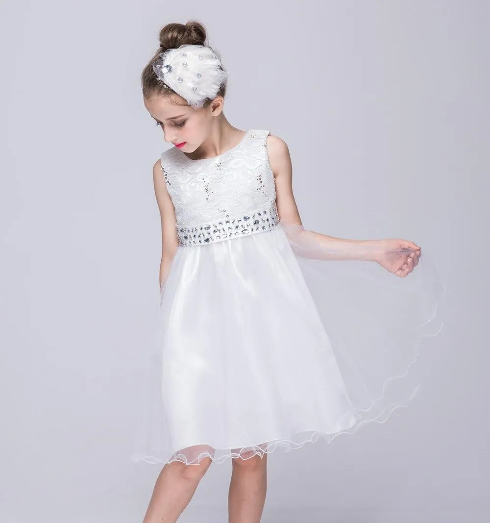 DreamHigh Wedding Flower Girl's Sequined Shining Crystal Waist Evening Dress up 2-12 Years