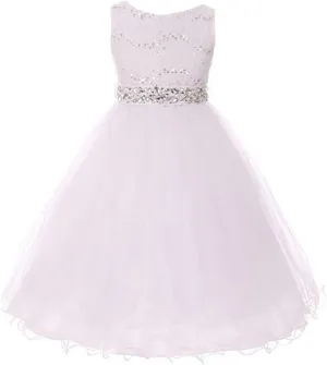 DreamHigh Wedding Flower Girl's Sequined Shining Crystal Waist Evening Dress up 2-12 Years