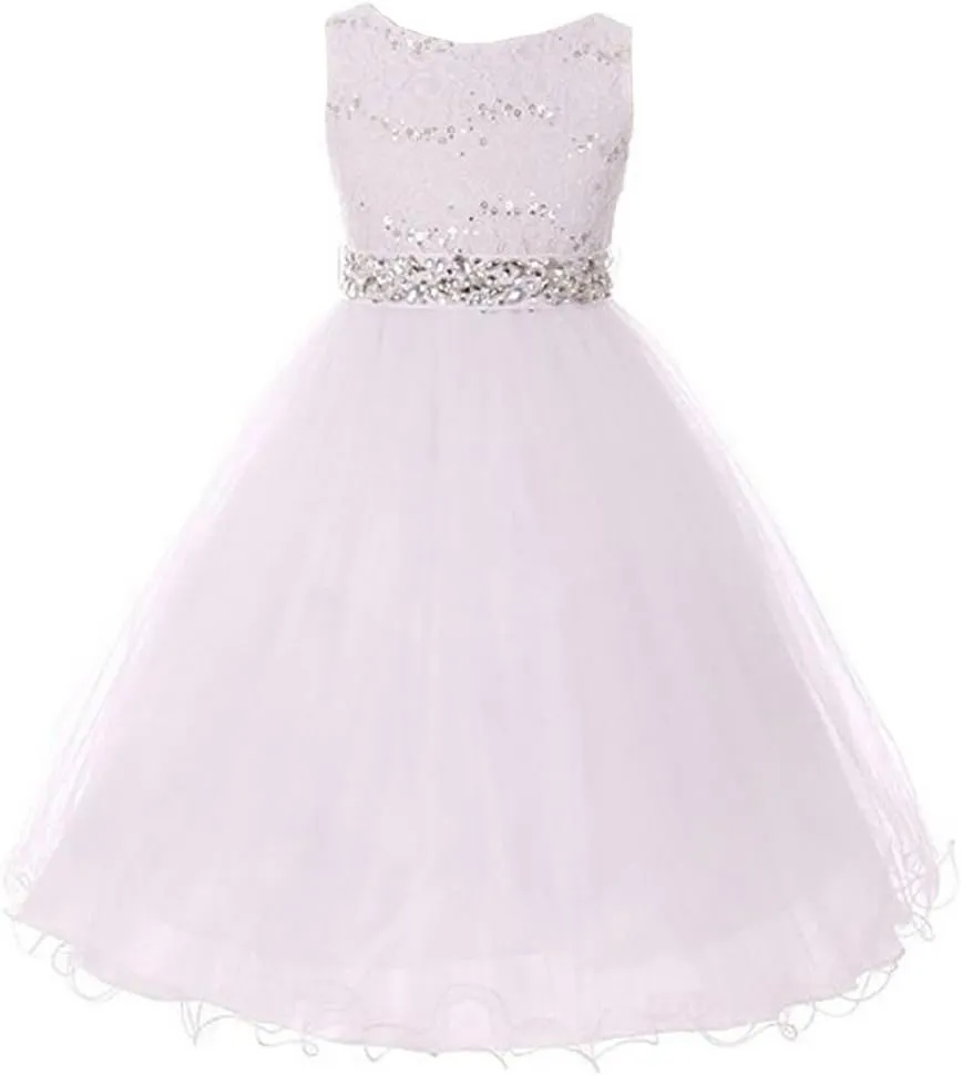 DreamHigh Wedding Flower Girl's Sequined Shining Crystal Waist Evening Dress up 2-12 Years