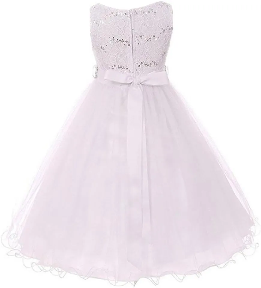 DreamHigh Wedding Flower Girl's Sequined Shining Crystal Waist Evening Dress up 2-12 Years