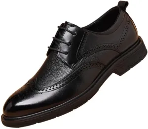 Dress Formal Shoes for Mens Vintage Lace Up Comfort Orthopedic Brogue Waterproof Leather Block Heel Casual