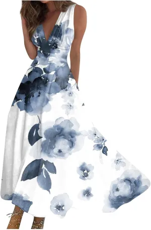 Dresses for Women 2024,Women's Summer Maxi Dress Casual Swing Flowy Floral Fashion Basic Sundresses