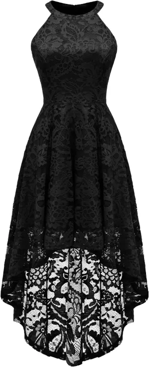 Dressystar Women Halter Lace Wedding Guest Dress Hi-Lo Cocktail Party Bridesmaid Formal Dresses