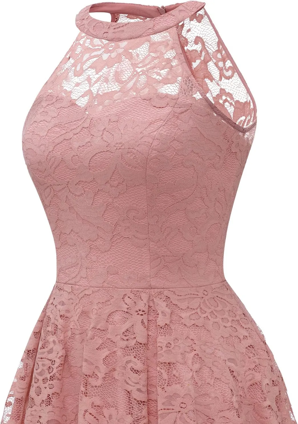 Dressystar Women's Halter Lace Cocktail Wedding Guest Dress Hi-Lo Bridesmaid Party Dresses with Sheer Neckline