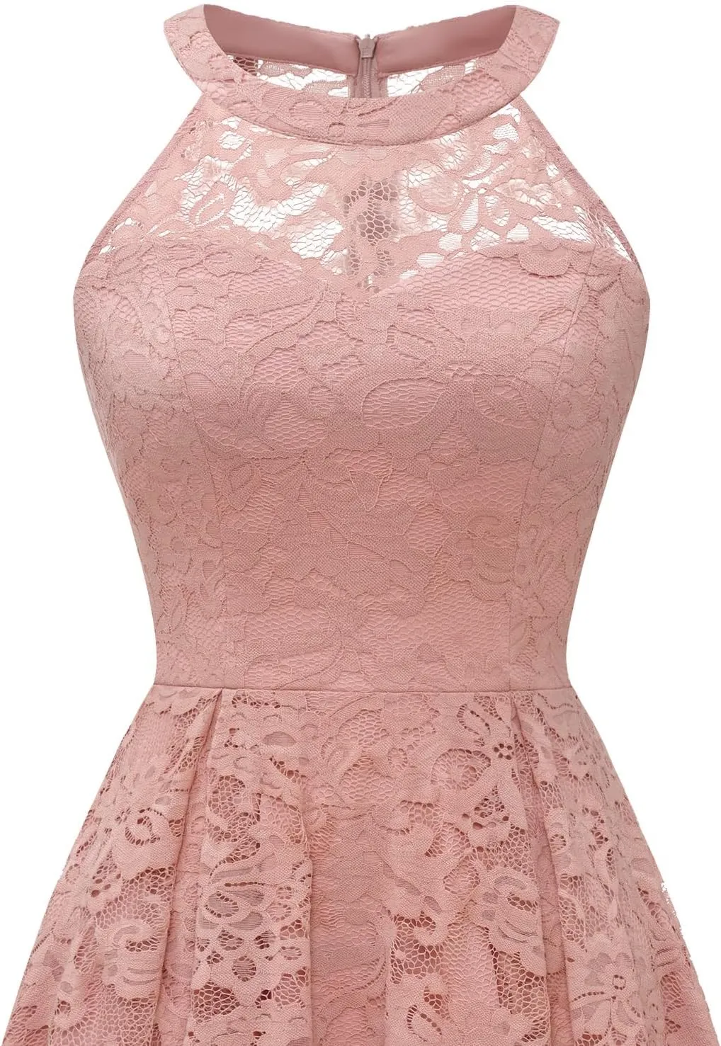 Dressystar Women's Halter Lace Cocktail Wedding Guest Dress Hi-Lo Bridesmaid Party Dresses with Sheer Neckline