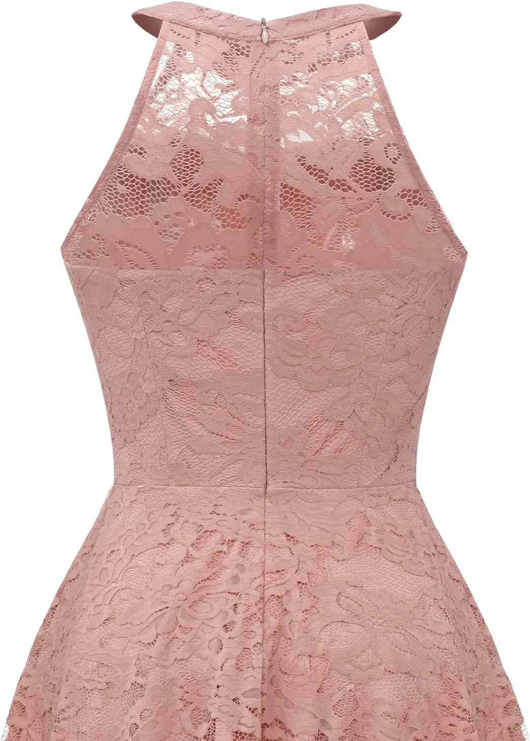 Dressystar Women's Halter Lace Cocktail Wedding Guest Dress Hi-Lo Bridesmaid Party Dresses with Sheer Neckline