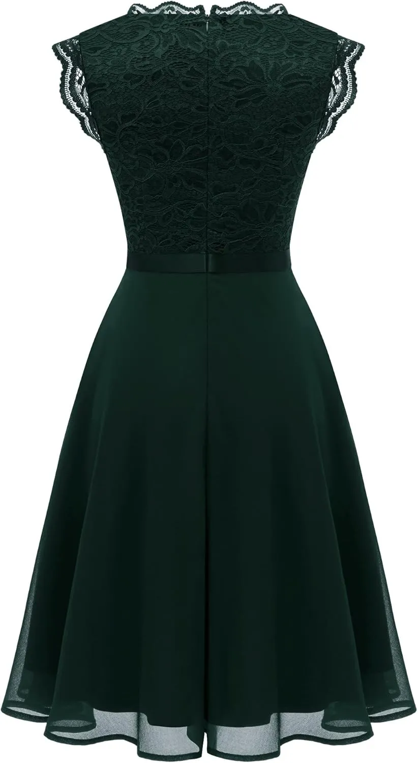 Dressystar Women's V Neck Sleeveless Lace Bridesmaid Dress Wedding Party Gown