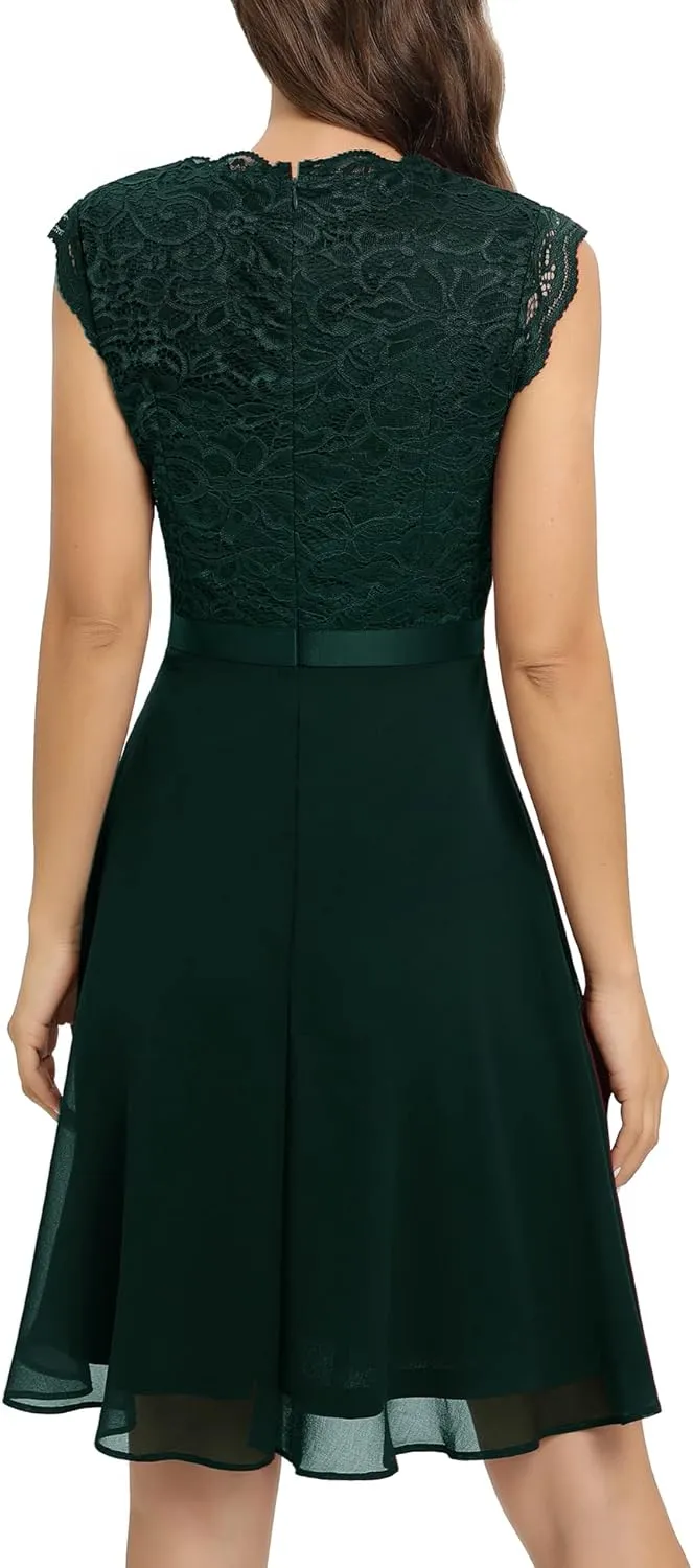 Dressystar Women's V Neck Sleeveless Lace Bridesmaid Dress Wedding Party Gown