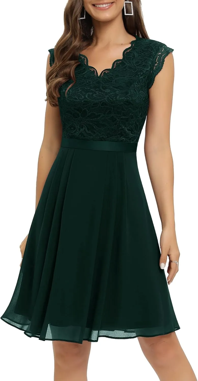 Dressystar Women's V Neck Sleeveless Lace Bridesmaid Dress Wedding Party Gown