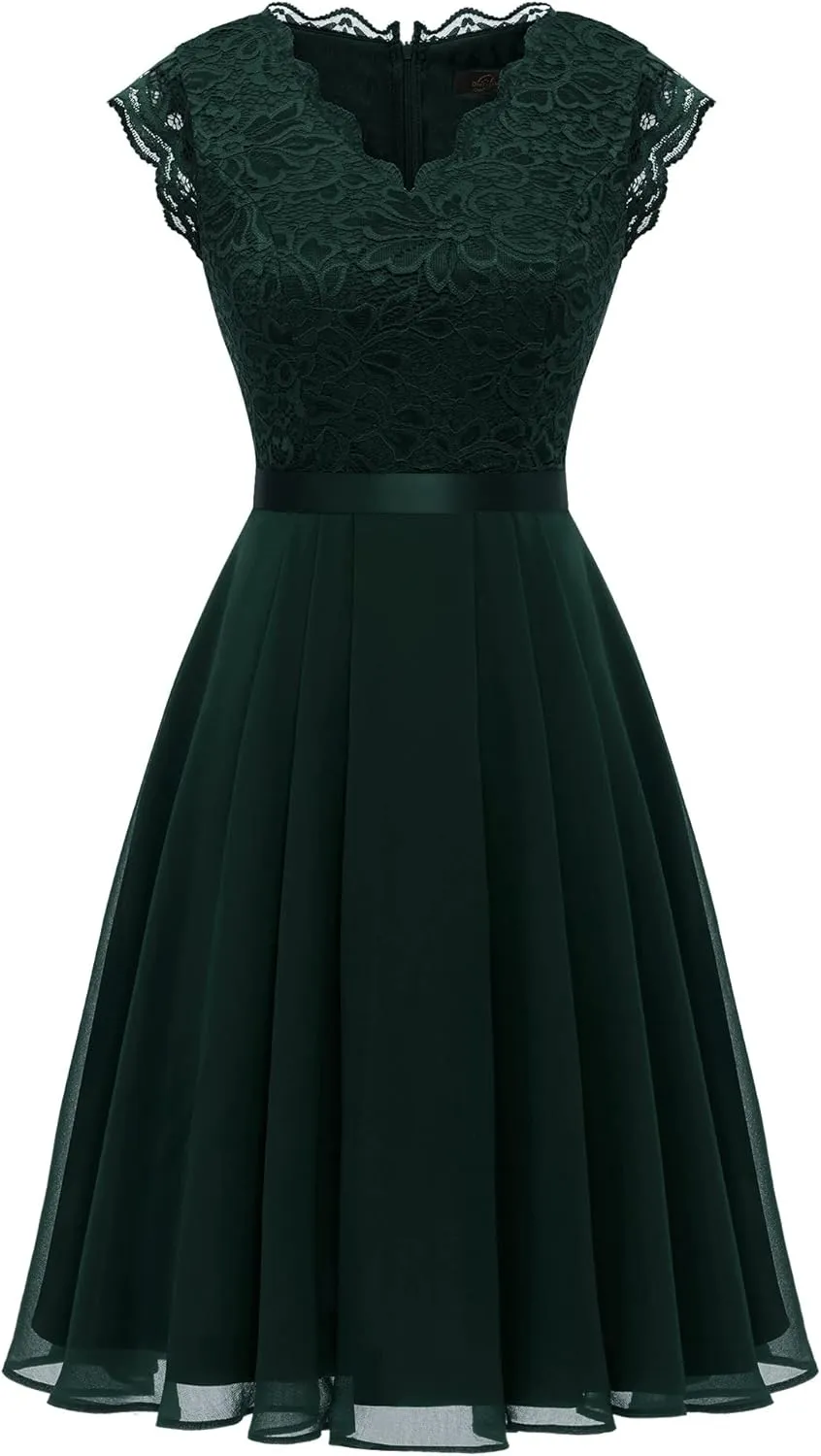 Dressystar Women's V Neck Sleeveless Lace Bridesmaid Dress Wedding Party Gown